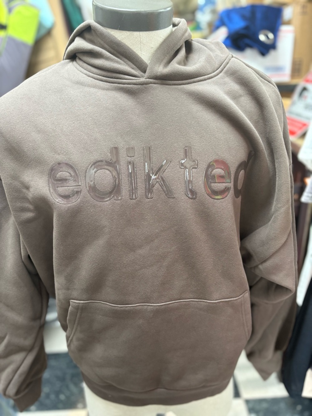Edikted Gloss Logo Brown Pullover Hoodie